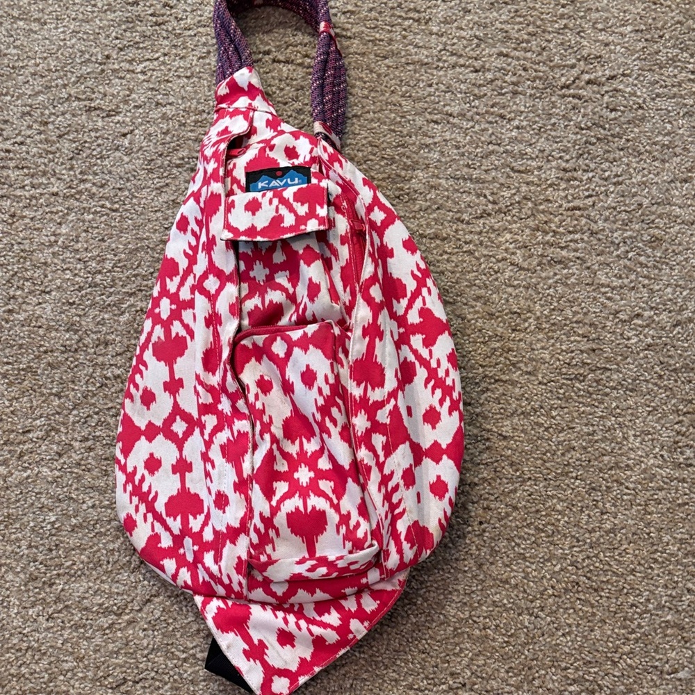 Kavu Red and White Ikat Sling Bag
